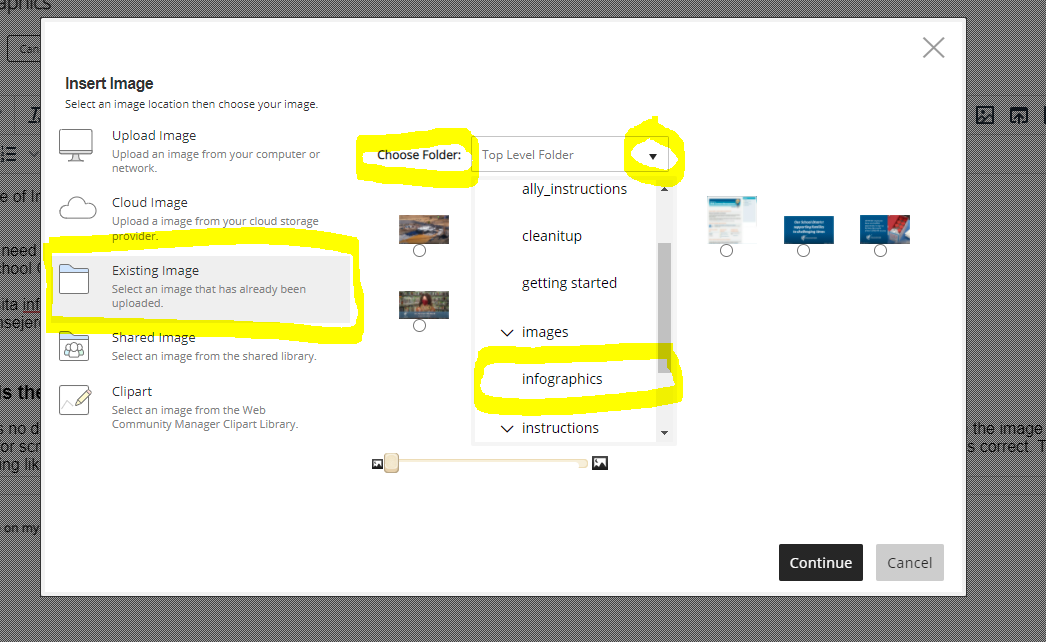 existing image selection